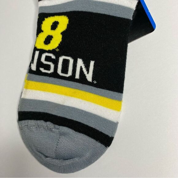 For Bare Feet Jimmie Johnson #48 Gray Yellow Stripe Ankle Socks M 6-11 W 5-10 M - Picture 4 of 6